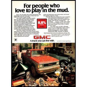 1985 GMC S-15 Club Coupe 4x4 Pickup Truck Vintage Print Ad Mid Garage Wall Art